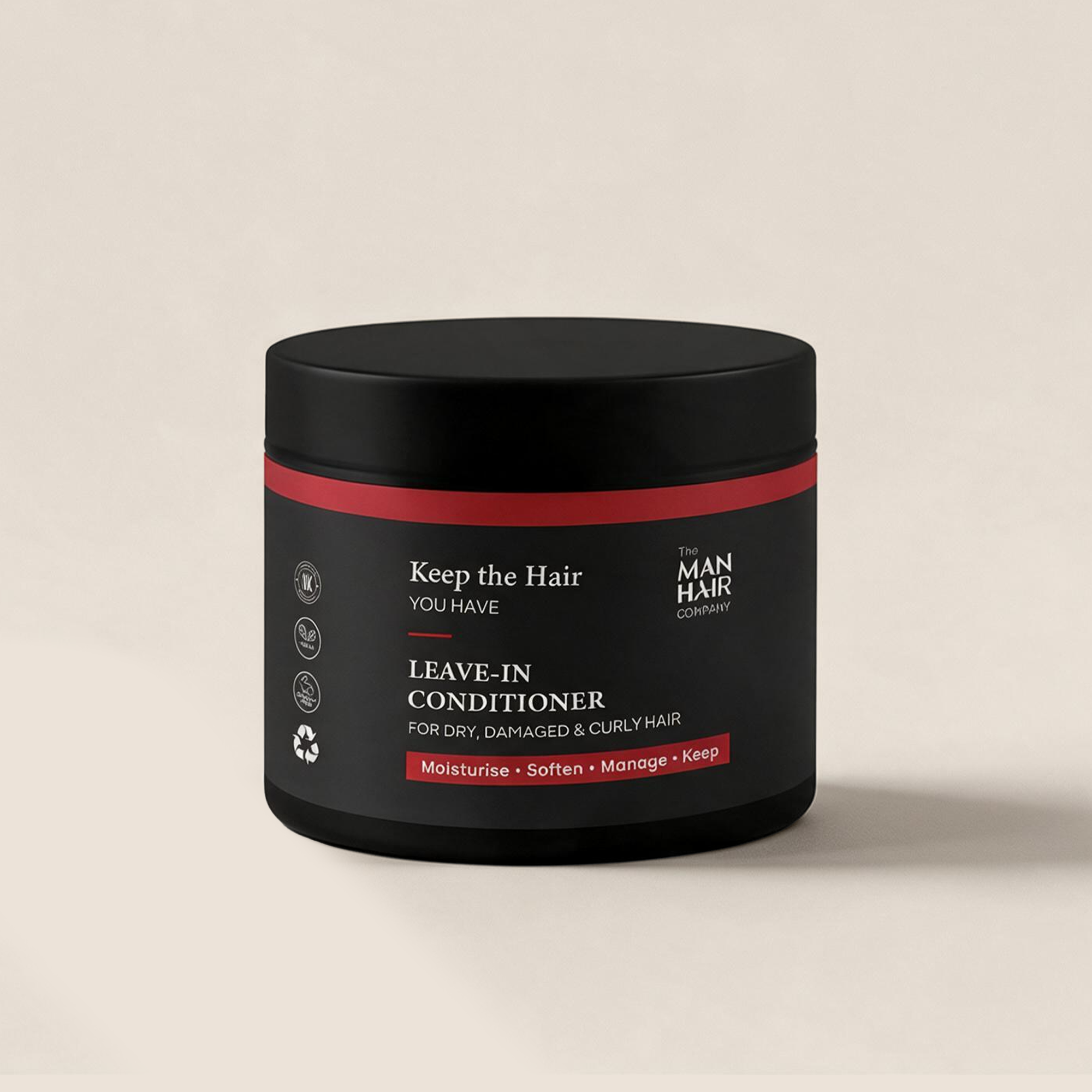 The Man Hair Leave-In Cream jar, front label